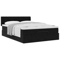 Ottoman bed met matras 140x200cm fluweel zwart - thumbnail
