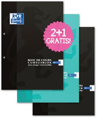 Oxford cursusblok voordeelpak van 3 stuks, geassorteerde kleuren, ft A4, 100 vel, gelijnd
