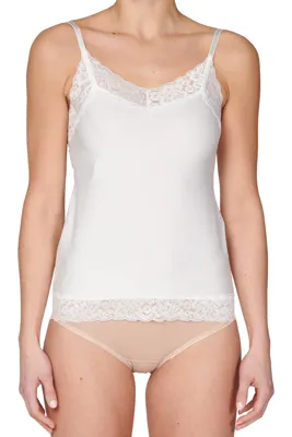 31912 Secrets dames hemd kant - Spaghetti bandjes - Kanten Naadloos dames hemd microfiber - lingerie top - S - Creme - Top - Singlet