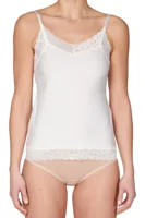 31912 Secrets dames hemd kant - Spaghetti bandjes - Kanten Naadloos dames hemd microfiber - lingerie top - S - Creme - Top - Singlet - thumbnail