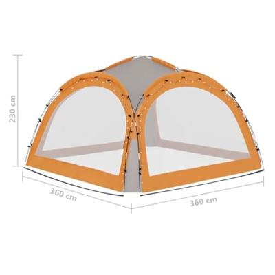 VidaXL Partytent met led en 4 zijwanden 3,6x3,6x2,3 m grijs en oranje