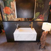 Badkamermeubelset Mondiaz Erin 80 cm met 1 Lade met RIDGE Wastafel Midden Talc met 1 kraangat Greeploos Mat Carrara - thumbnail