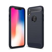 Geborsteld textuur Carbon Fiber schokbestendig TPU beschermende terug Case voor iPhone XR (marineblauw) - thumbnail