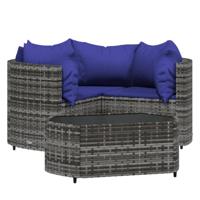 4-delige Loungeset met kussens poly rattan grijs - thumbnail