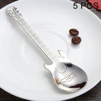 5 stuks Creative RVS gitaar vorm koffie lepel mengen lepel (zilver) - thumbnail