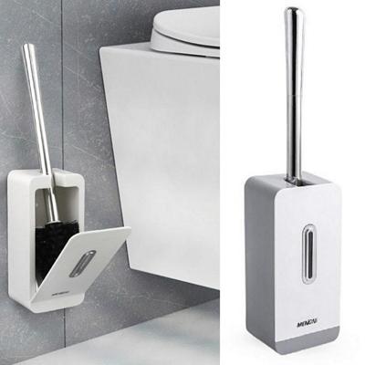 MENGNI zuig muur lange handvat toilet borstel opbergdoos badkamer schoonmaken Kit (grijs)