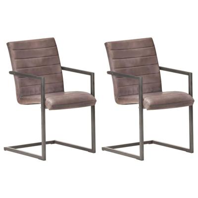 Eetkamerstoelen 2 st echt leer bruin