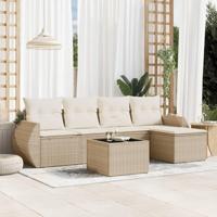 6-delige Loungeset met kussens poly rattan beige - thumbnail