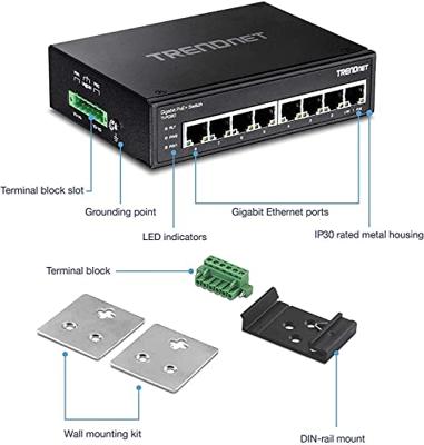 TRENDnet TI-PG80 8-poorts Geharde Industriële Gigabit PoE+ DIN-Rail Switch