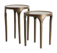 Light & Living Bijzettafel 'Lapaz' Set van 2 stuks, kleur Antiek Brons/Taupe - thumbnail