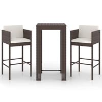 3-delige Tuinbarset met kussens poly rattan bruin - thumbnail