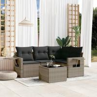 5-delige Loungeset met kussens poly rattan grijs - thumbnail