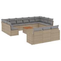 14-delige Loungeset met kussens poly rattan beige - thumbnail