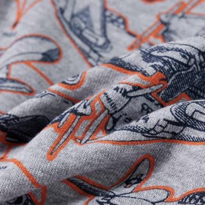 Kindertrui met vliegtuigenprint 140 gemleerd grijs