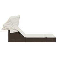 Ligbed 2-persoons met luifel en kussens poly rattan bruin - thumbnail