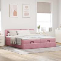 Ottoman bed met matrassen en LED's 180x200cm fluweel roze - thumbnail