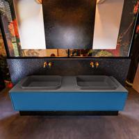 Badkamermeubelset Mondiaz Erin 150 cm met 1 Lade met RIDGE Wastafel Dubbel Dark grey Zonder Kraangaten Greeploos Mat Jeans - thumbnail