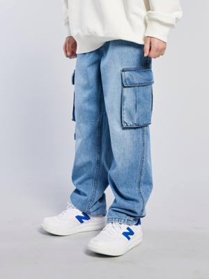 Denim loose battle jongensbroek gebleekt denim