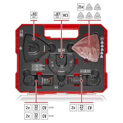 Einhell 708136 XLPLUS-CASE HCS, Aluminiumoxide, Chroom-vanadium staal Multitool toebehorenset 1 set(s)