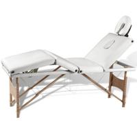 VidaXL Inklapbare massagetafel 4 zones met houten frame (creme) - thumbnail