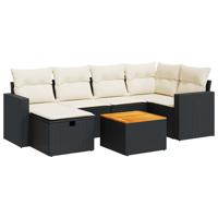 7-delige Loungeset met kussens poly rattan zwart - thumbnail