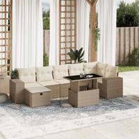 8-delige Loungeset met kussens poly rattan beige - thumbnail