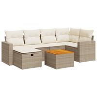 7-delige Loungeset met kussens poly rattan beige - thumbnail
