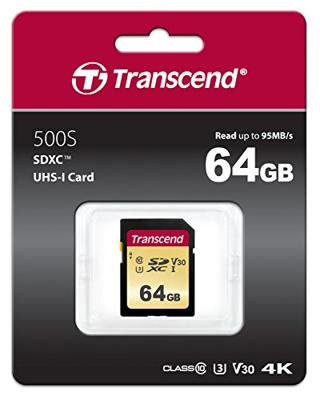 Transcend Premium 500S SDXC-kaart 64 GB Class 10, UHS-I, UHS-Class 3, v30 Video Speed Class Transcend Premium 500S SDXC-kaart 64 GB Class 10, UHS-I, UHS-Class 3, v30 Video Speed Class