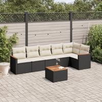 7-delige Loungeset met kussens poly rattan zwart - thumbnail