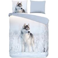 Good Morning Dekbedovertrek "husky hond" - Blauw - (200x200/220 cm) - Katoen - thumbnail