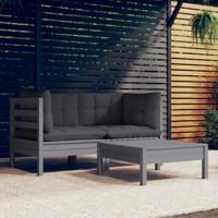 3-delige Loungeset met antracietkleurige kussens grenenhout - thumbnail