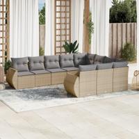 10-delige Loungeset met kussens poly rattan beige - thumbnail