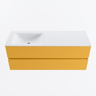 MONDIAZ VICA 130cm badmeubel onderkast Ocher 2 lades. Wastafel CLOUD links 1 kraangat, kleur Talc.