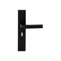Hardbrass Deurkruk Osaka op rechthoekig langschild sleutelgat 56mm - zwart - thumbnail
