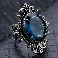 925 zilver Vintage gans ei-vormige zee Blue Topaz Ring ring grootte: 8 - thumbnail