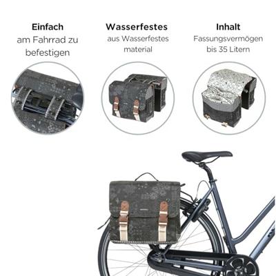 Basil Boheme Dubbele Fietstas 35L - Charcoal - MIK - Stijlvol & Praktisch