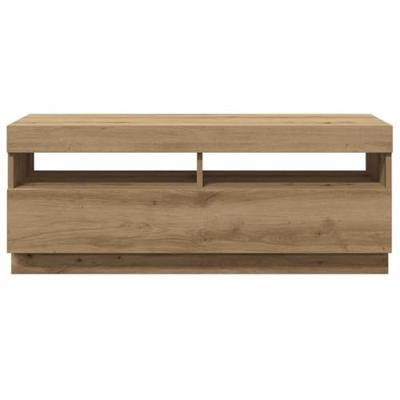Tv-meubel met LED 100x35x40 cm bewerkt hout artisanaal eiken