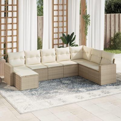 8-delige Loungeset met kussens poly rattan beige - thumbnail