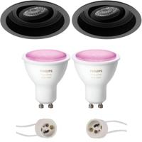 Pragmi Domy Pro - Inbouw Rond - Mat Zwart - Verdiept - Kantelbaar - Ø105mm - Philips Hue - LED Spot Set GU10 - White and Color Ambiance - Bluetooth - thumbnail