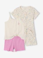 Set van 2 pyjamashorts met rib en bloemen ecru - thumbnail