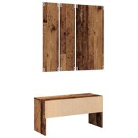 Halmeubelset bewerkt hout oud houtkleurig - thumbnail