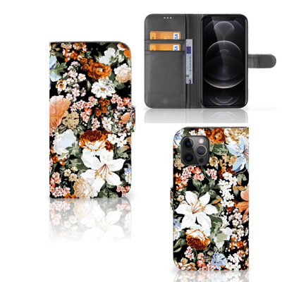 Hoesje voor Apple iPhone 12 Pro Max Dark Flowers | Portemonnee hoesje