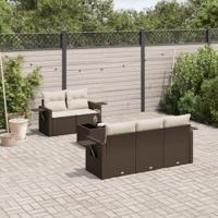 6-delige Loungeset met kussens poly rattan bruin - thumbnail