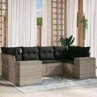 6-delige Loungeset met kussens poly rattan lichtgrijs - thumbnail