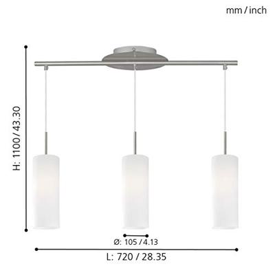 Eglo HanglampTroy 3 3-lichts metaalgrijs met wit - 85978