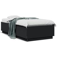 Bedframe met LED-verlichting bewerkt hout zwart 75x190 cm - thumbnail