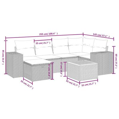 7-delige Loungeset met kussens poly rattan zwart - thumbnail