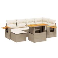 7-delige Loungeset met kussens poly rattan beige - thumbnail