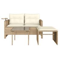 3-delige Loungeset met kussens poly rattan beige - thumbnail