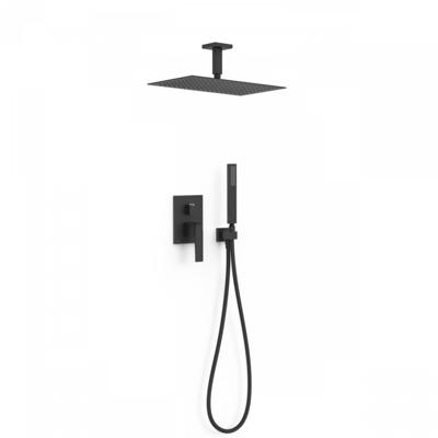 Regendoucheset Inbouw Tres Slim Exclusive Met Plafondarm en Handdoucheset met Staafhanddouche Mat Zwart Tres